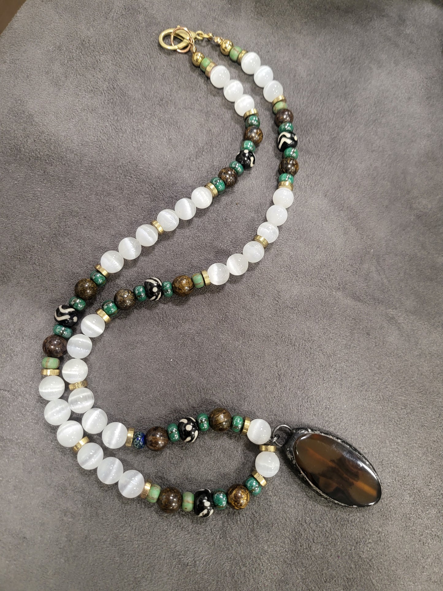 Selenite and Tiger Eye Necklace