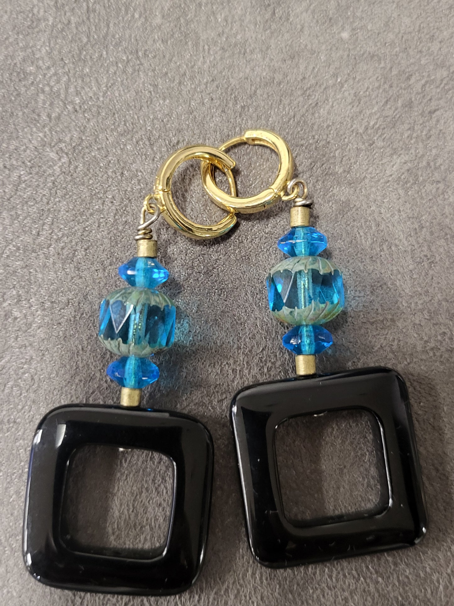 Blue Crystal Square Earrings