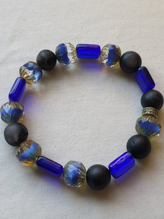 Blue Glass and Onyx Bracelet