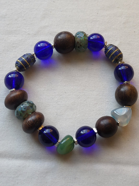 Jazzy Blue and Wood Bracelet