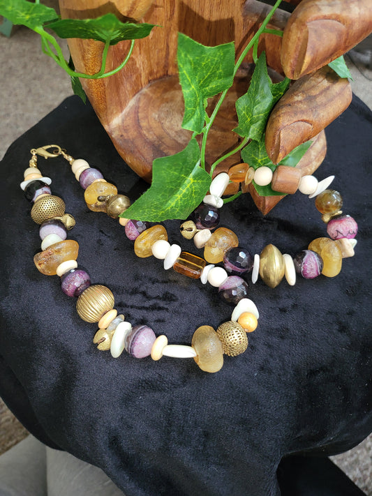Amber Ameythyst Necklace and Bracelet