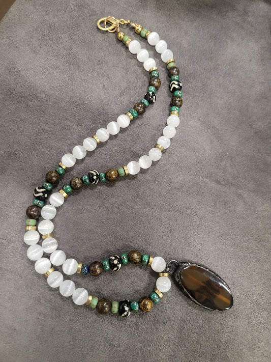 Selenite and Tiger Eye Necklace